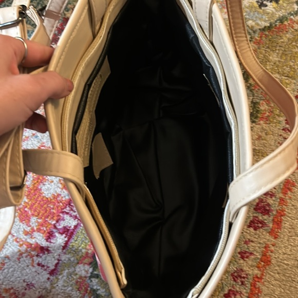 Hot Pink striped Tote / Hand Bag / Satchel. Attachable Crossbody strap. - Picture 5 of 12